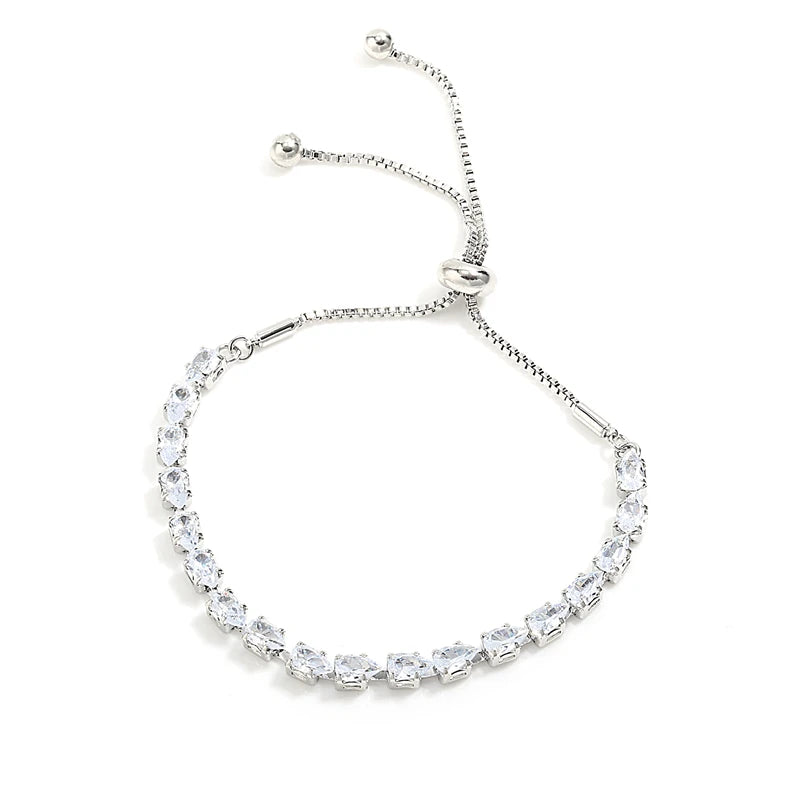 Adjustable Geometric Korean Fashion Water Drop Zirconia Crystal Bracelets Bangles for Women Party Jewelry Girls Birthday Gift