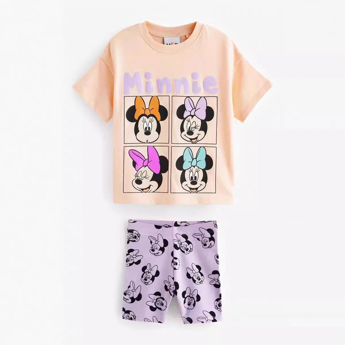 Disney Cartoon Printed Girls Clothes Short Sleeve Tracksuit Summer Clothing