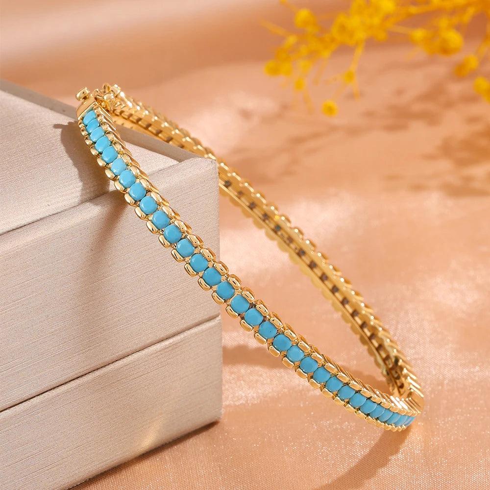 ZAKOL New 4 Styles Bule Turquoise Zircon Inlaid Bracelet Bangles for Women Ffashion Open Buckle Bracelets Stacking Jewelry