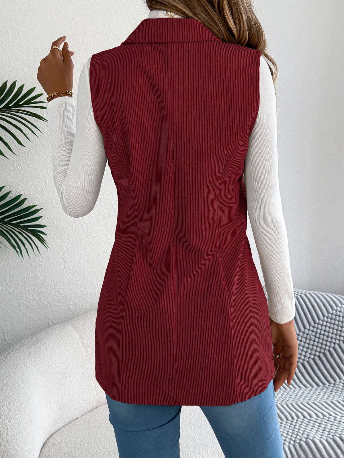 Autumn Winter Corduroy Coat Women 2026 Casual Solid Color Single Breasted Lapel Sleeveless Jacket Khaki Red Black Woman Clothing