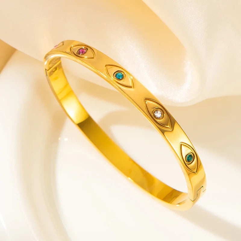 ZAKOL 5/1pcs Classic Stainless Steel Devil's Eye Bracelets Sparkling Zircon Bangles Fashion Gold Color Plated Stacking Jewelry
