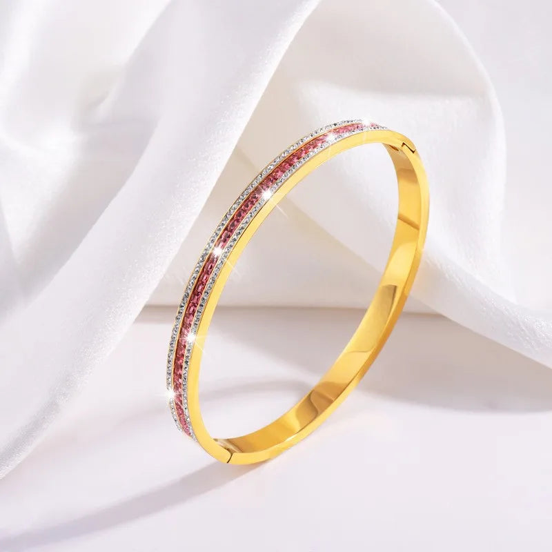 ZAKOL 5/1pcs Fashion Shiny Pink Zircon Inlaid Stainless Steel Bracelets for Women High-end Stacking Bangles Personalized Jewelry