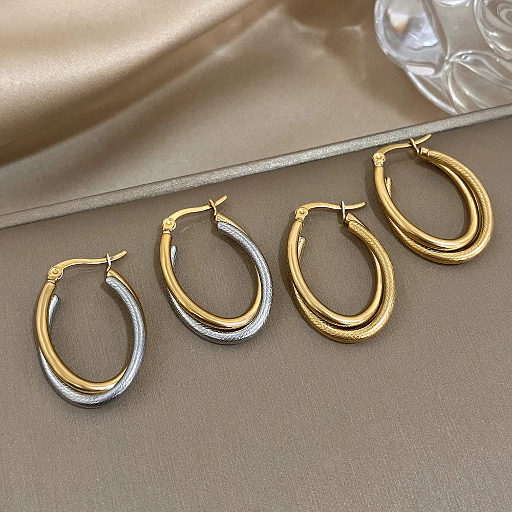 Flashbuy Trend Stainless Steel Golden Twist Hoop Earrings For Women Party Jewelry Teen Gift