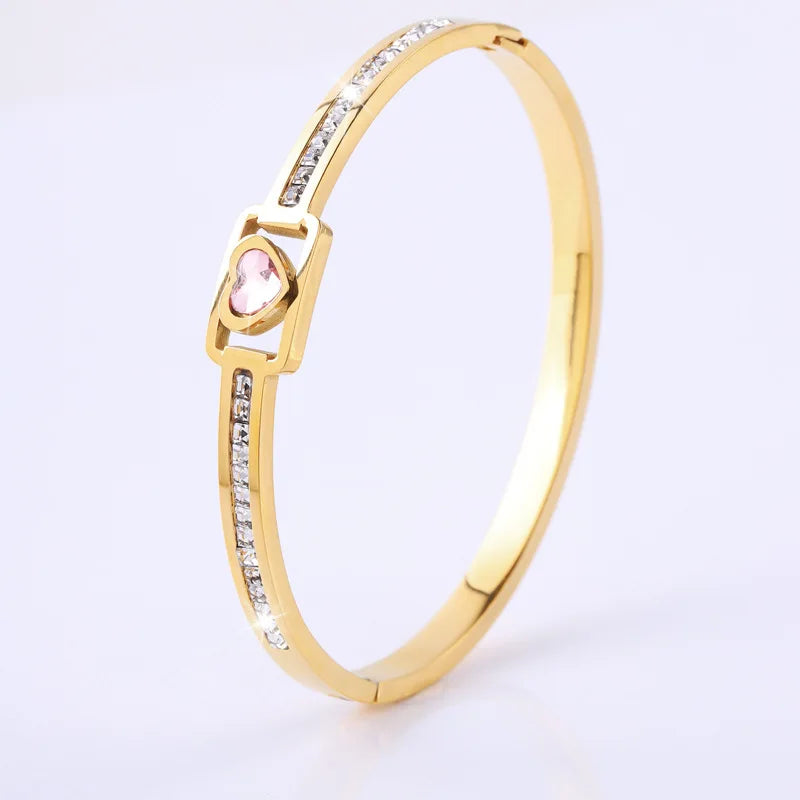 ZAKOL 5/1pcs Fashion Shiny Pink Zircon Inlaid Stainless Steel Bracelets for Women High-end Stacking Bangles Personalized Jewelry