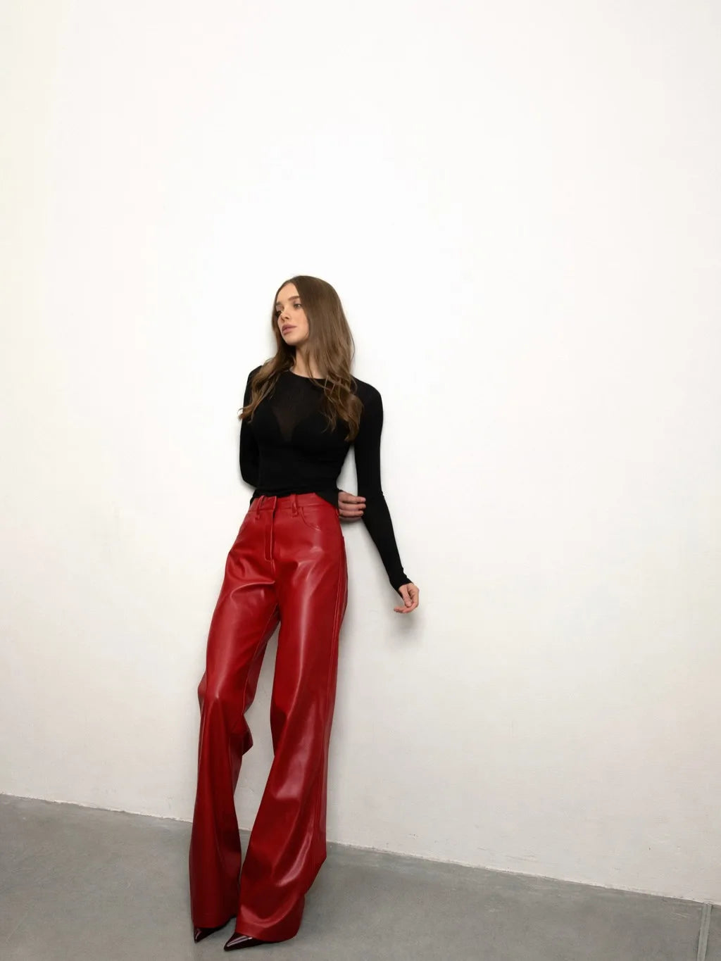 Vintage Ultra-soft PU Leather Pants High Waist Wide Leg Drape Straight-leg Slim Fit Pants 2026 Autumn Winter Streetwear