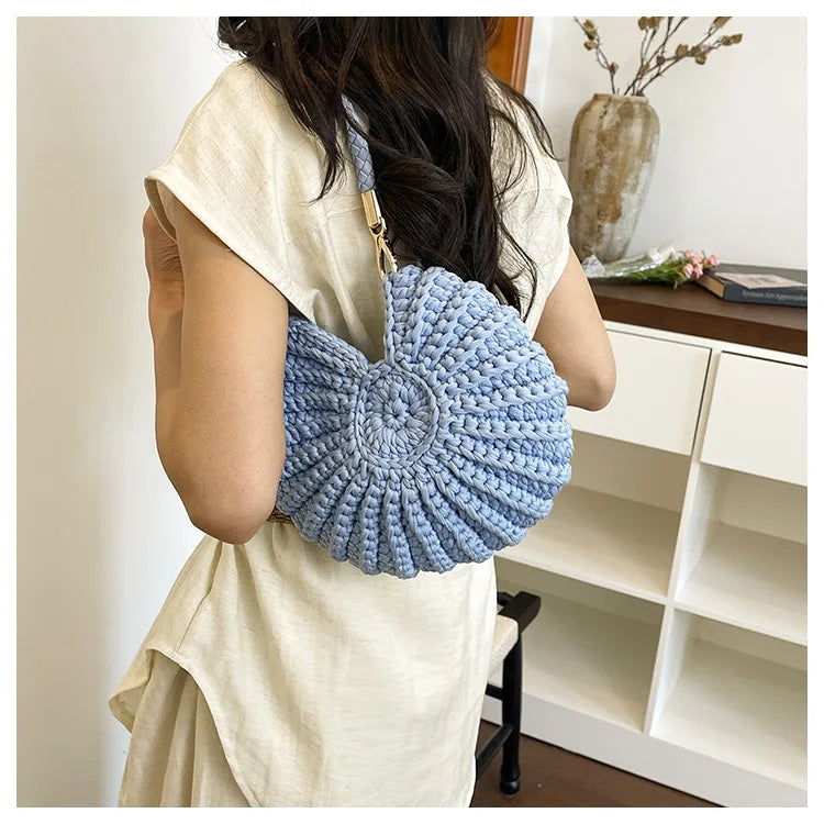 Handcrafted Shell Shaped Crossbody Bag Women's Beach Style Handbag City Simple Cotton Liner Soft round Shape Double Shoulder ...