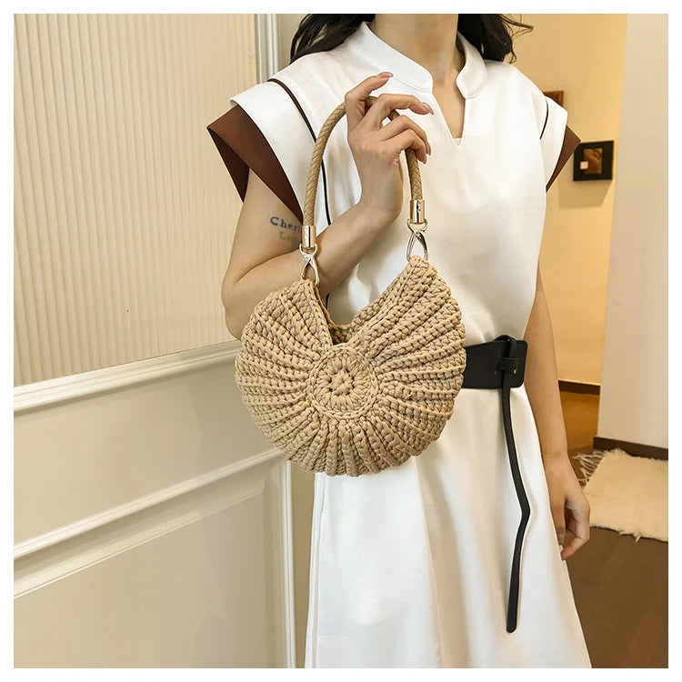 Handcrafted Shell Shaped Crossbody Bag Women's Beach Style Handbag City Simple Cotton Liner Soft round Shape Double Shoulder ...