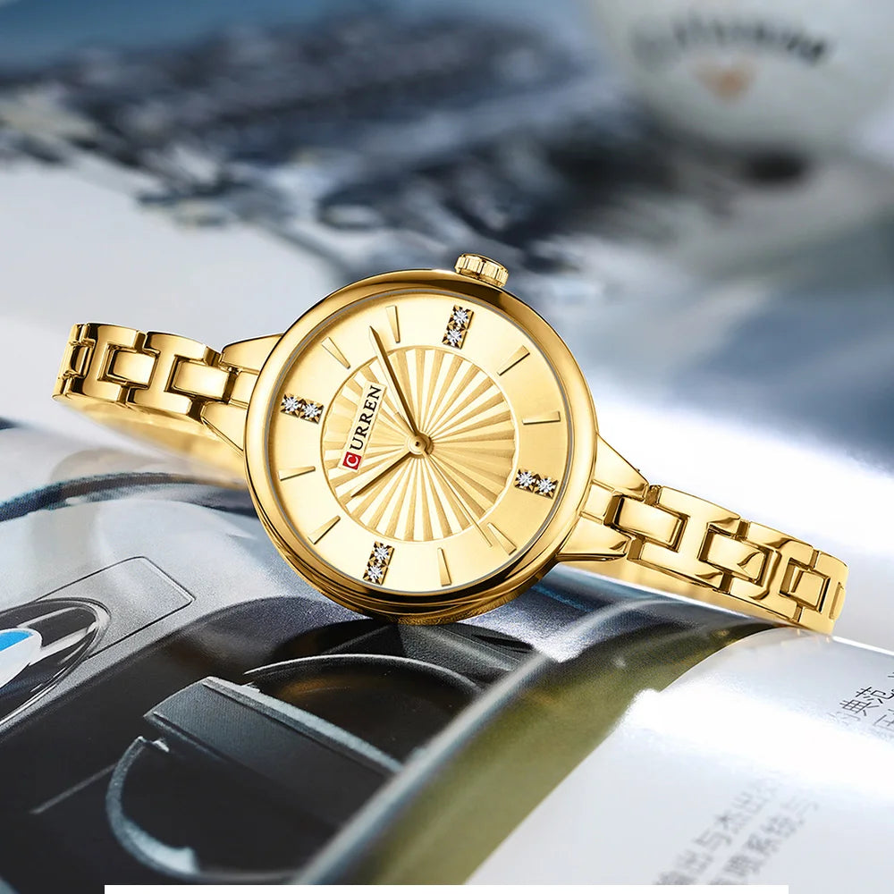 CURREN Luxurious and Elegant Round Dial with Stainless Steel Bracelet Fashion Dress Quartz Watches for Women