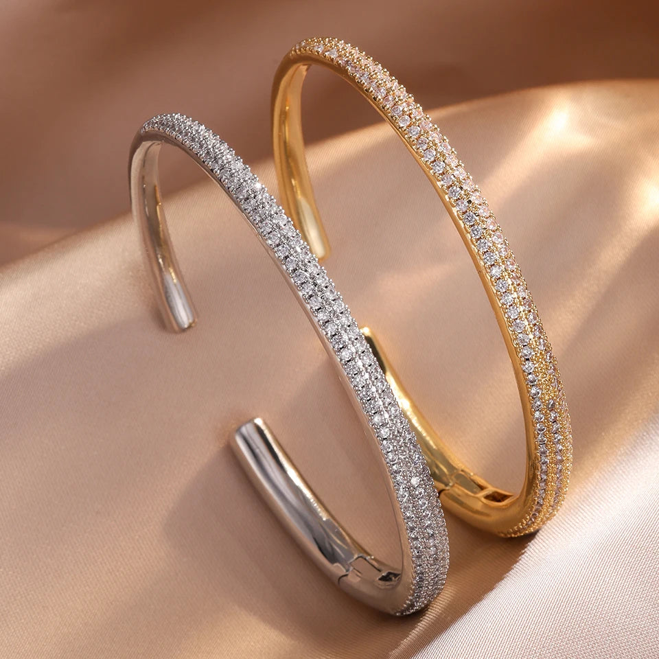 ZAKOL Luxury Elegant Water Drop AAA Cubic Zirconia Open Bracelet for Women Dubai Bridal Wedding Party Jewelry
