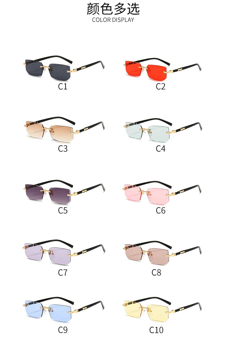 Rimless Rectangle Fashion Sunglasses نظارات شمسية مستطيلة بدون إطار