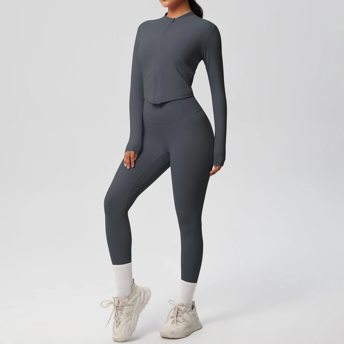 Hot Sale New Yoga Suit for Women Solid Color Yoga Zipper Long Sleeves Slim Casual Jacket Top Quick Drying Fitness Pants Gym Set
