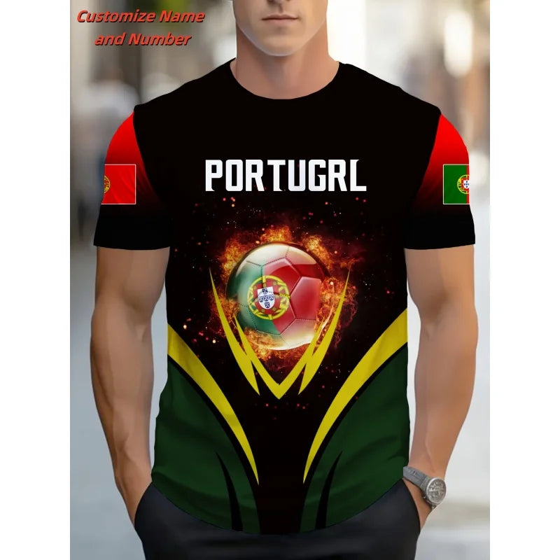 2026 3D Printed Portugal Football T-Shirt for Men
