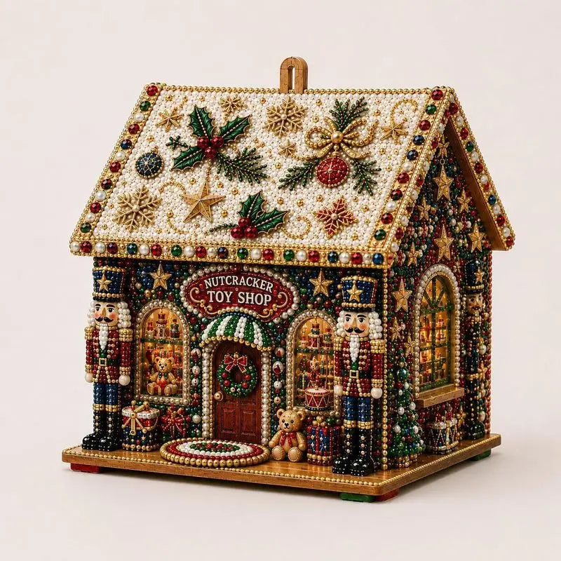 DIY 3D Wooden Diamond Painting Kit, Assemblable Christmas Cabin Hanging Ornament with Full Tools for Window Home Indoor Decor