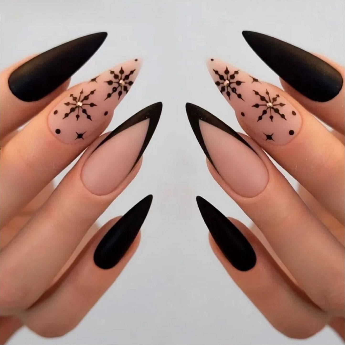 24Pcs Short Almond Nails Set Full Cover Star Moon Wave French Glitter Press on False Nails with Jelly Glue Detachable Nail Art