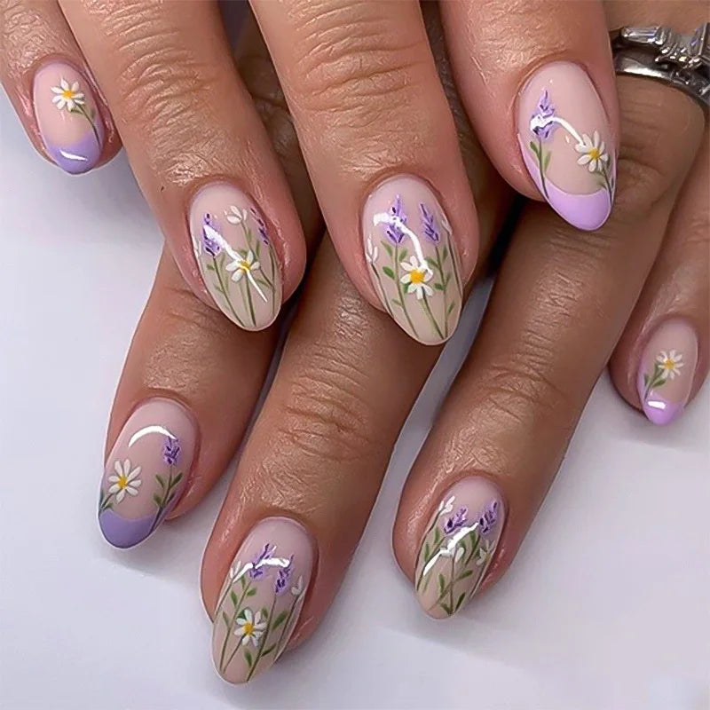24Pcs Matte Almond Autumn Winter False Nails with Glue Glitter Butterfly Fake Nail Press Ons Black Gradient Artificial Nail Tips