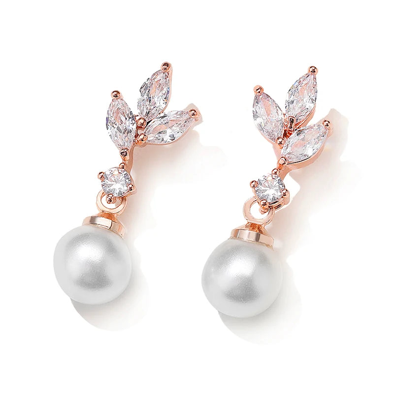 ZAKOL Unique Exquisite Marquise Zirconia Imitation Pearl Drop Earrings for Women Elegant Bridal Wedding Jewelry