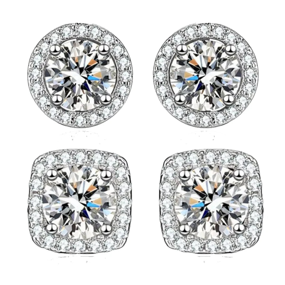 ZAKOL 1 Pair Shiny Cubic Zirconia Stud Earrings Round Square Crystal Zircon Simple Ear Accessories for Women men