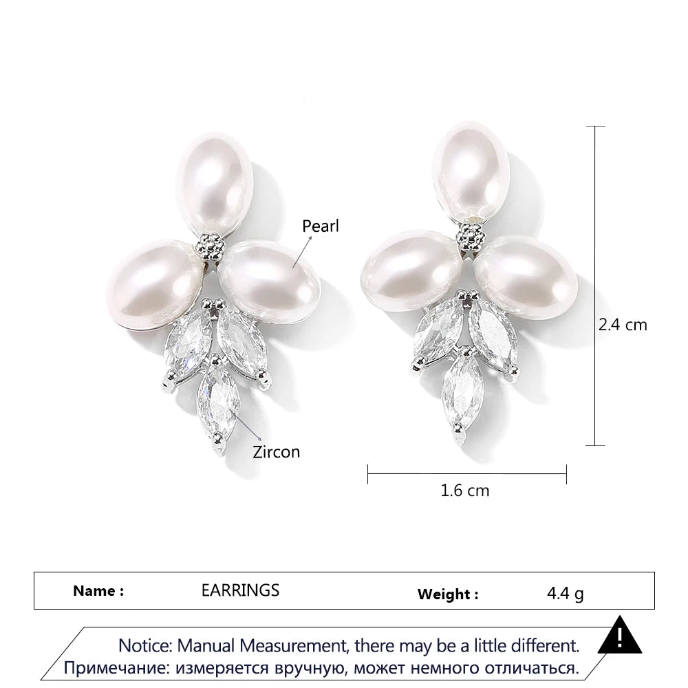 ZAKOL Marquise Oval Imitation Pearl Leaf Stud Earrings for Women Shiny Gorgeous Bridal Wedding Jewelry