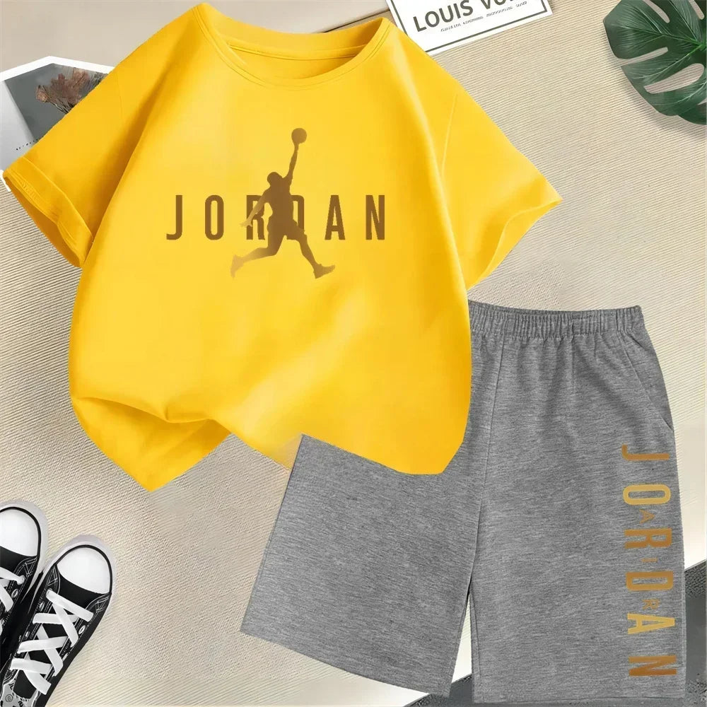 Summer Short Sleeve Children Set Slam Dunk Master Pattern Print Sports T-shirt+Shorts 2pcs Set Kids Boys Girls Fashion Tracksuit