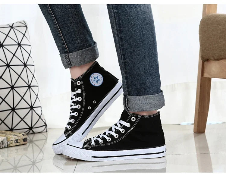 Men’s High-Top Canvas Sneakers – Lace-Up Flat Sole Shoes (A18-B6638)