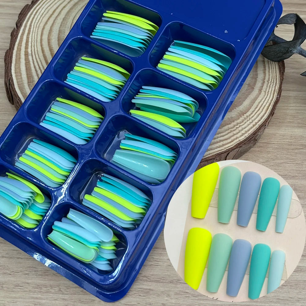 120Pcs Long Coffin False Nails Mixed Color Press On Nails Acrylic Manicure Extension Artificial Square Full Cover Fake Nail Tips