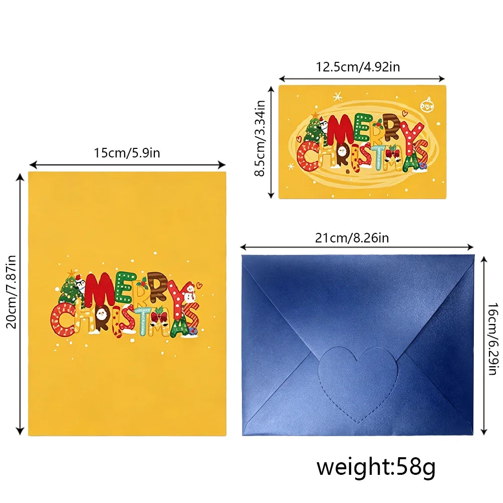 Christmas 3D Pop‑Up Greeting Card,Handmade Festive Xmas Pop‑up Card with Envelope,Merry Christmas Holiday Blessing Card forParty
