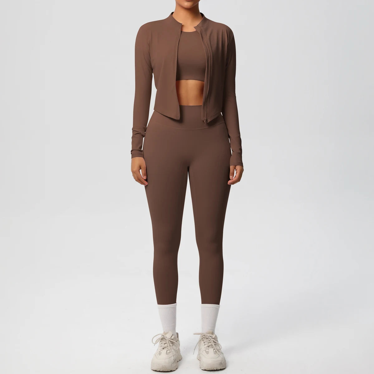 Yoga Three Piece Set for Women's Yoga Zipper Long Sleeves Sports Running Quick Drying Yoga T-shirt Push Up Female Pants Yoga Set