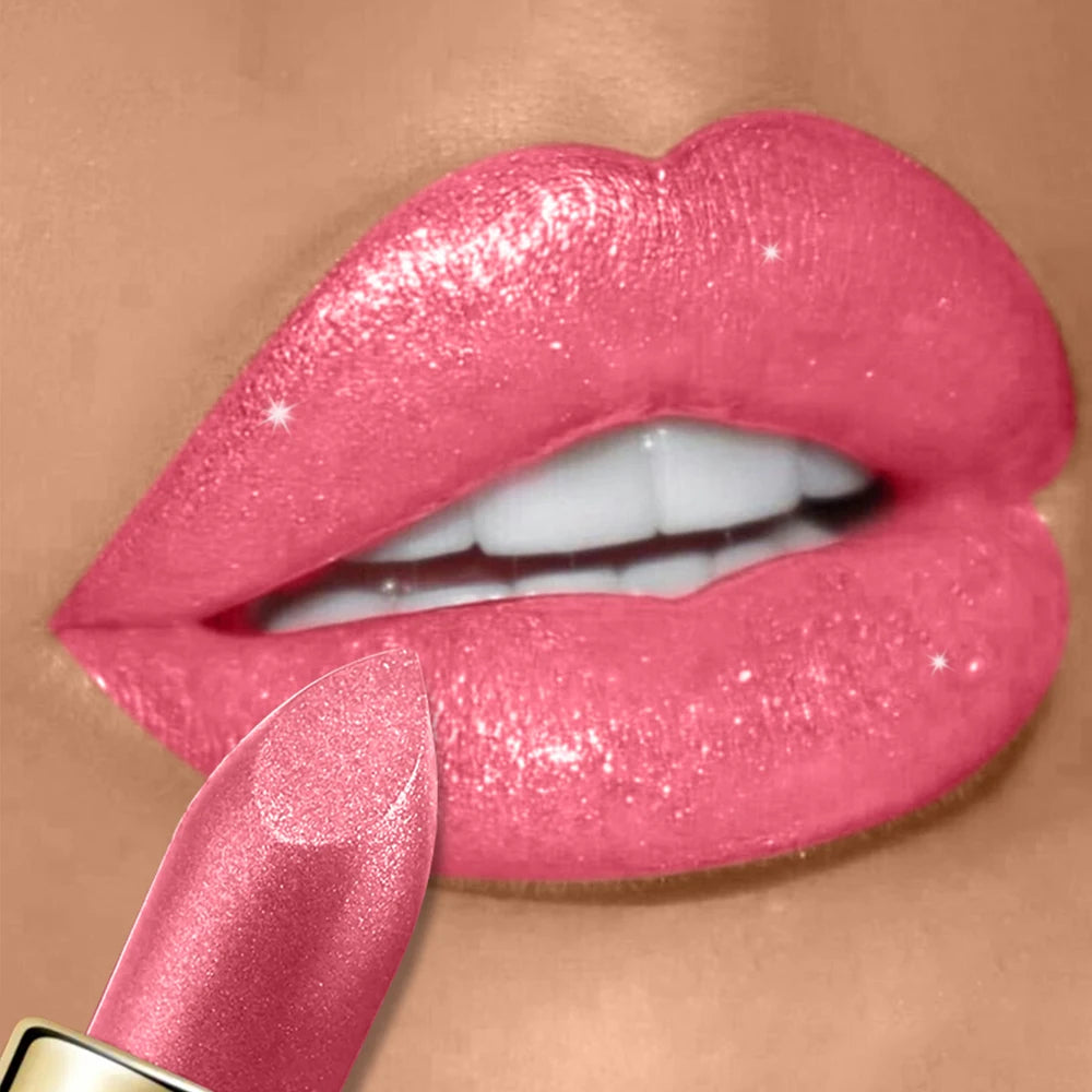 Pearly Glitter Velvet Lipstick,Metallic,Waterproof,Long-lasting,Shimmer,Diamond Lipstick,Glitter Lip Gloss, Lip Cosmetic Makeup