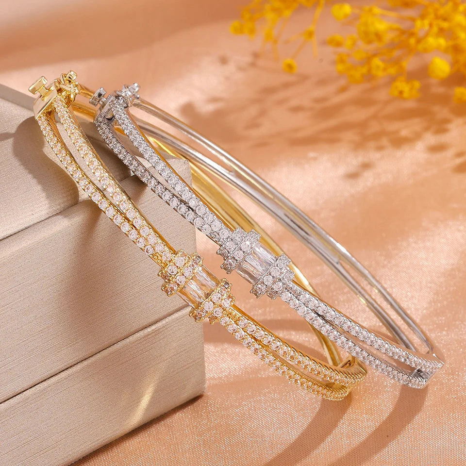 ZAKOL 5/1pcs Buling Buling Zirconia Stainless Steel Copper Stackable Bracelets Fashion Trendy Wrist Jewelry for Women