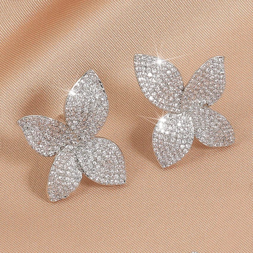 ZAKOL High Quality Luxury Flower Leaf Shaped Earrings for Women Gorgeous Micro Paved Bling Cubic Zirconia Bridal Wedding Jewelry