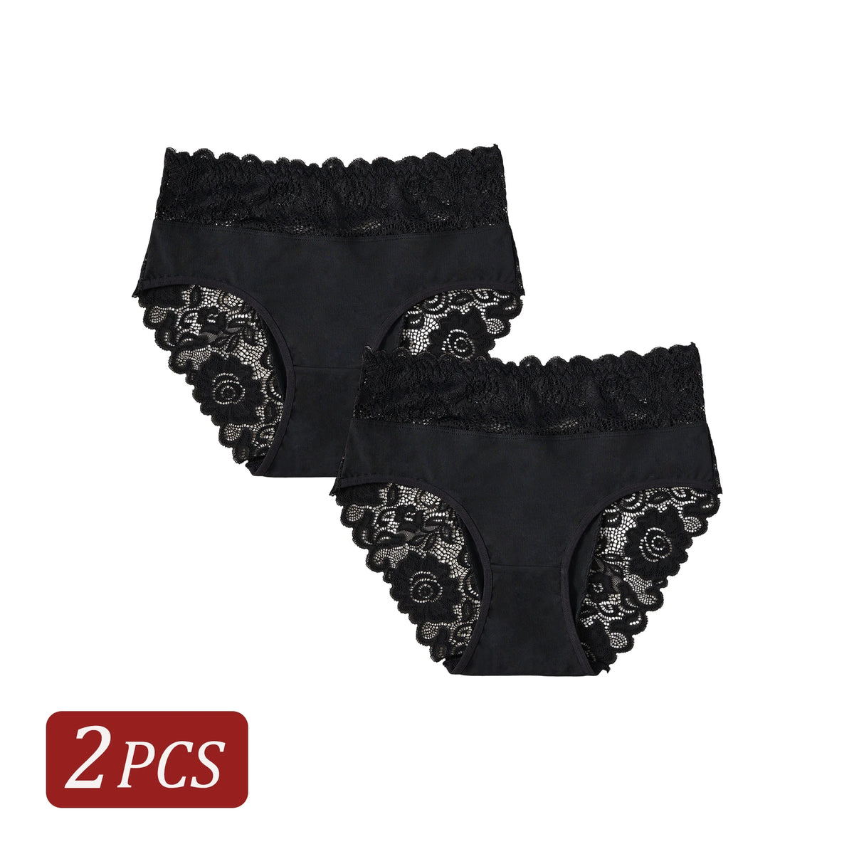2PCS Black Women's Panties Luxury Lace Floral Hollow Out Sexy Underwear High Waist Briefs Lingerie S-XXL for Timeless Femininity
