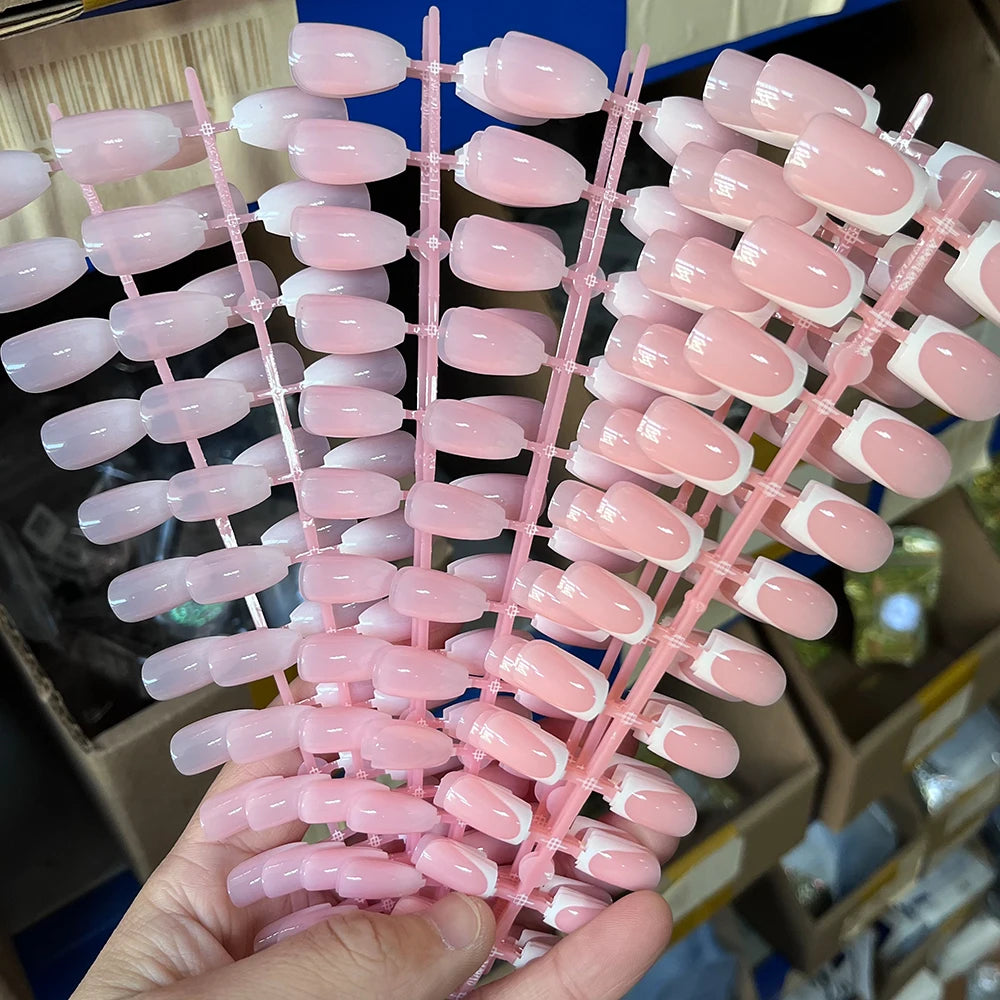 120Pcs Short Square French False Nails Acrylic Ballet Full Cover Fake Nail Tips Extension for Women Wearable Press on Nails