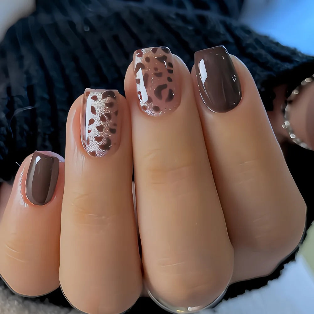 24Pcs Solid Black Short False Nails with Rose Pattern Design Ballerina Square Artificial Full Cover Press on Nail Tips for Girls