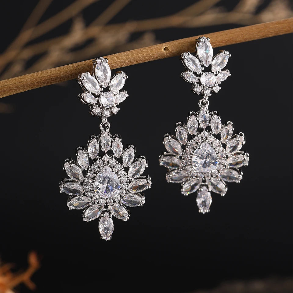 ZAKOL Clearance AAA Cubic Zirconia Wedding Bridal Dangle Earrings for Women Shiny Zircon Luxury Party Jewelry