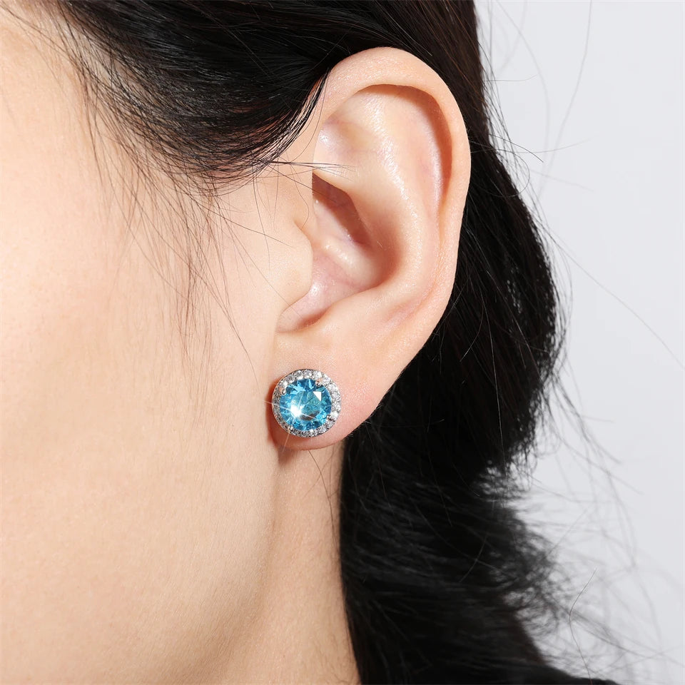 ZAKOL Classic Simple Round Zircon Stud Earrings for Women Men Shiny Blue Yellow AAA CZ Earring Exquisite Jewelry Gift Wholesale