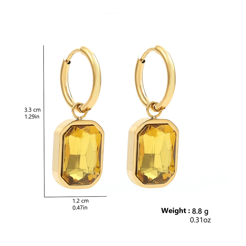 Trendy Square Zirconia Drop Stud Earrings For Women Girls Gold Color Metal Crystal Stone Pendant Ears Accessories Jewelry Gifts