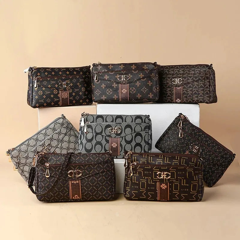 Large Capacity Multi-Layer Ladies Crossbody Bag Vintage Single Shoulder Bag for Middle-Aged Women with Coin Pocket