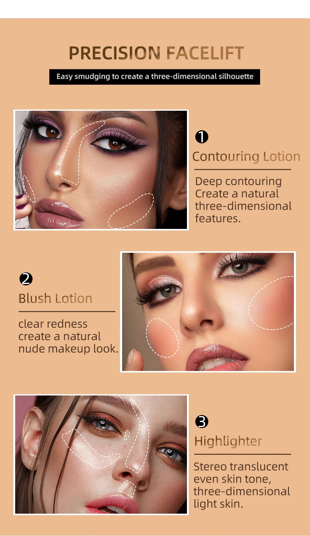 QIBEST Liquid Contour With Cushion Applicator Highlight Shimmer Natural Soft Moisturizing Cream Liquid Blush For Cheek Cosmetics