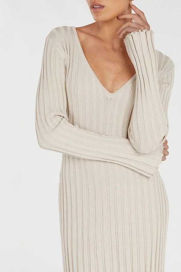 Vintage Lace-Up Female Knit Maxi Dress Elegant High Waist Patchwork Long Sleeve Loose Solid Dress Bodycon Knitwear Basic Dresses