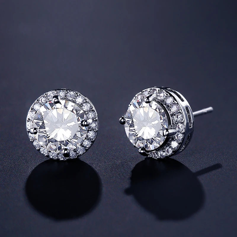 ZAKOL Classic Simple Round Zircon Stud Earrings for Women Men Shiny Blue Yellow AAA CZ Earring Exquisite Jewelry Gift Wholesale
