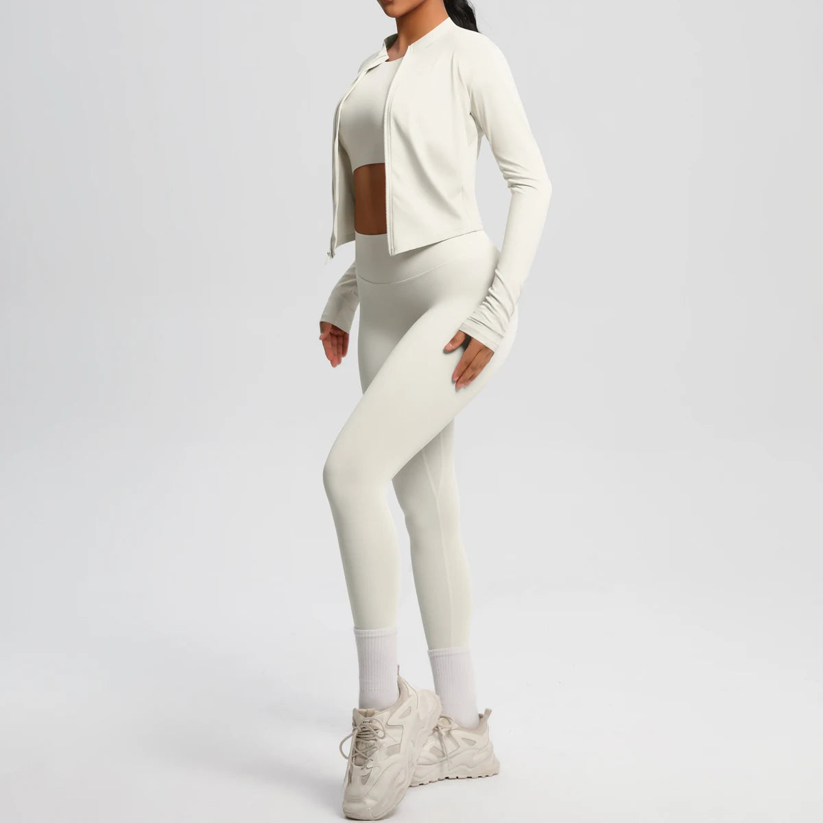 Yoga Three Piece Set for Women's Yoga Zipper Long Sleeves Sports Running Quick Drying Yoga T-shirt Push Up Female Pants Yoga Set