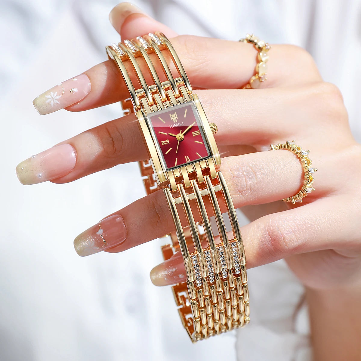 Luxury Gold Bracelet Strap Women Quartz Watch Rectangle Roman Dial Ladies Dress Wristwatches Clock Relogio Feminino（Without Box）