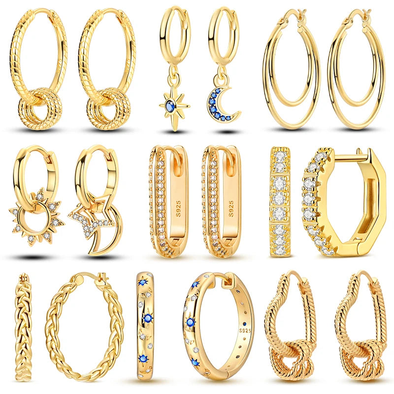 925 Silver Hoop Earring For Woman Rose Gold Yellow Pendientes Original Minimalist Earring Jewelry