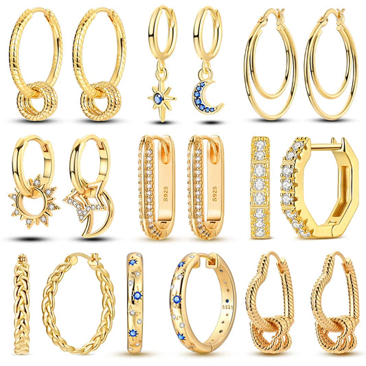 925 Silver Hoop Earring For Woman Rose Gold Yellow Pendientes Original Minimalist Earring Jewelry