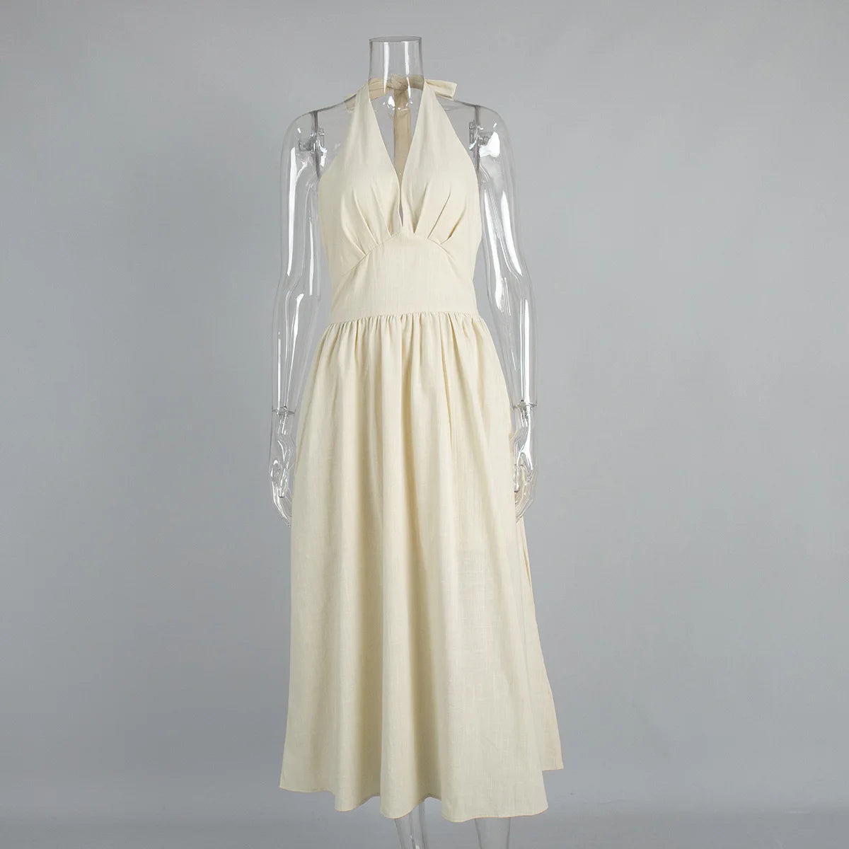 BKLD Pure Cotton Long Dresses 2026 Spring Summer High Waist V-Neck Lace-Up Maxi Dress Party Clubwear Solid Color Women Clothing