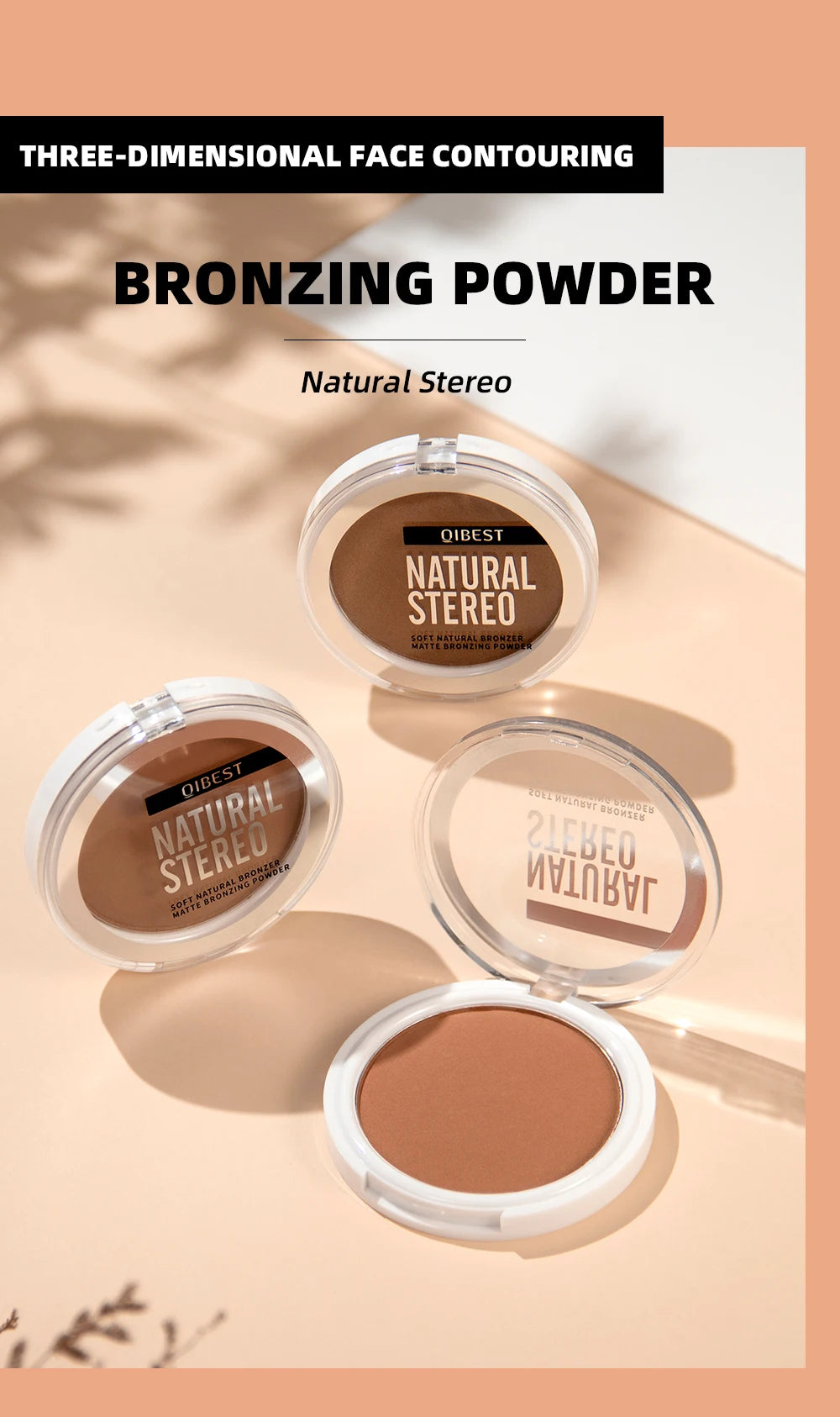 QIBEST Face Bronzer Makeup Contour Shading Powder Trimming Powder Cosmetic Face Concealer Highlighter Bronzer Palette For Women