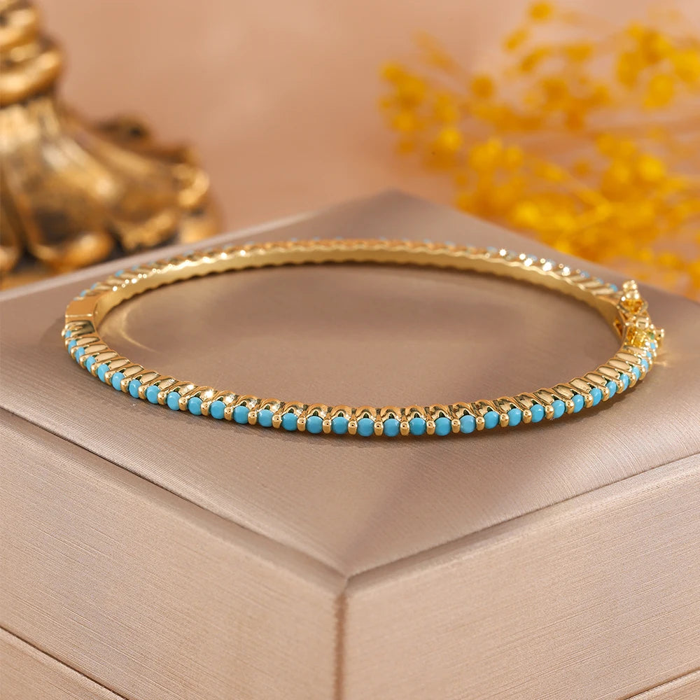 ZAKOL New 4 Styles Bule Turquoise Zircon Inlaid Bracelet Bangles for Women Ffashion Open Buckle Bracelets Stacking Jewelry