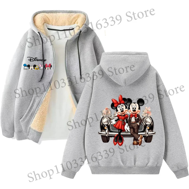 Mickey Mouse Sweatshirt Coat Male Female Autumn Winter New Thicken Long Sleeve Hooded Tops Outerwear Cartoon Clothing Xmas Gift