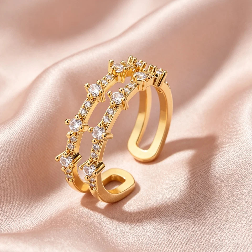 ZAKOL 5 Styles Golden Gorgeous Zircon Open Rings for Women Shining Geometric Crystal CZ Engagement Proposal Ring Gift