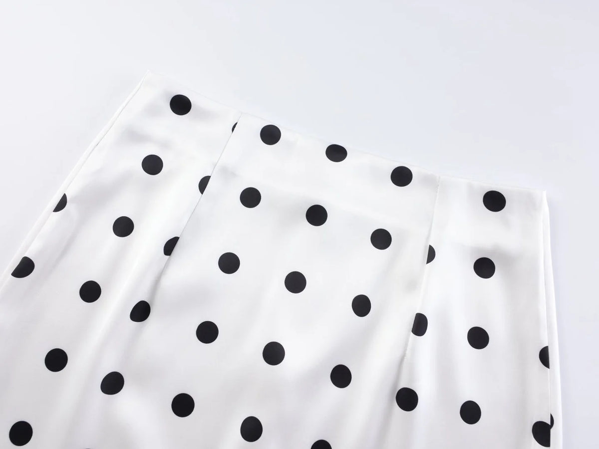 Elegant Polka Dot Skirt For Women Casual High Waist Satin Silk Patchwork Lace Midi Skirts 2026 Y2k Vintage Female Streetwear